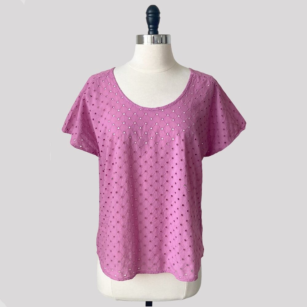 Cameo Hot Pink 100% Cotton Eyelet Short Sleeve Relaxed Tee, NWT